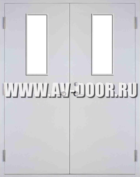 Дверь противопожарная двустворчатая с прямоугольными стёклами ДМП-2О