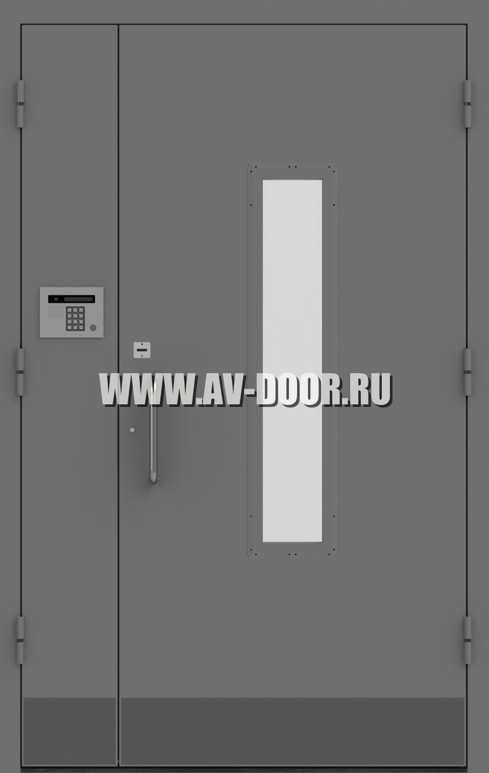 Дверь противопожарная полуторостворчатая с прямоугольным стеклом ДМП-2О