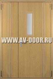 Дверь противопожарная двустворчатая из МДФ с прямоугольным стеклом в светлом тоне ДМП-2О