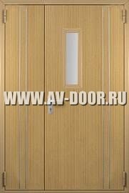 Дверь противопожарная двустворчатая из МДФ с прямоугольным стеклом в светлом тоне ДМП-2О
