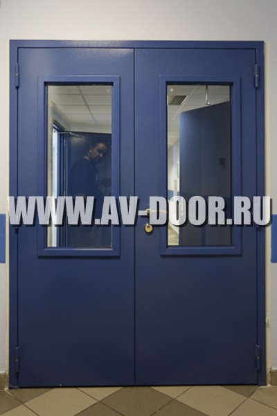Дверь противопожарная двустворчатая с прямоугольным стеклом ДМП-2О