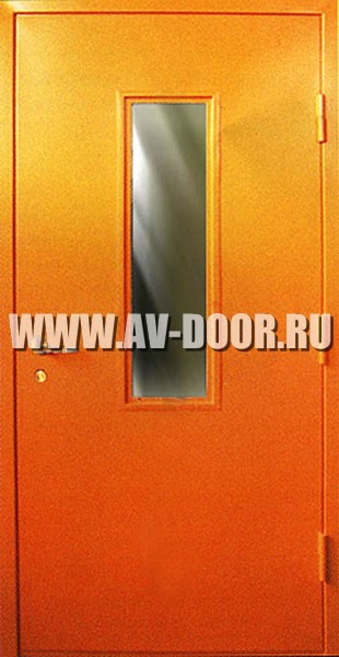 Дверь противопожарная желтая однопольная со стеклом ДМП-1О