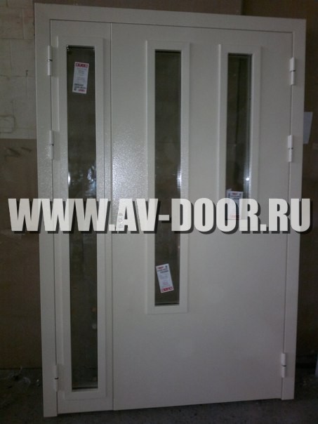 Дверь противопожарная двупольная с прямоугольными стёклами ДМП-2О