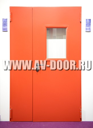 Дверь двустворчатая дымогазонепроницаемая с прямоугольным стеклом ДМП-2О