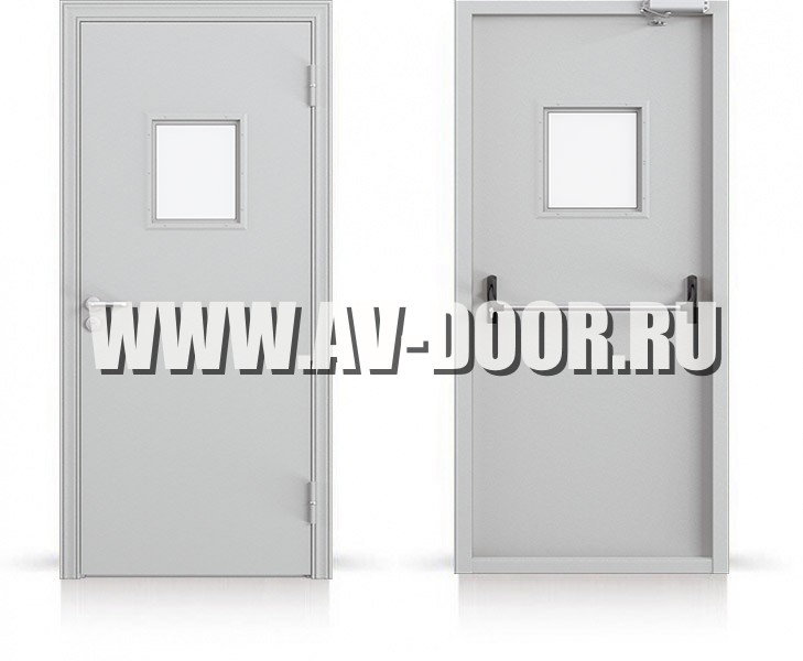 Дверь дымогазонепроницаемая с квадратным стеклом и антипаникой ДМП-1О