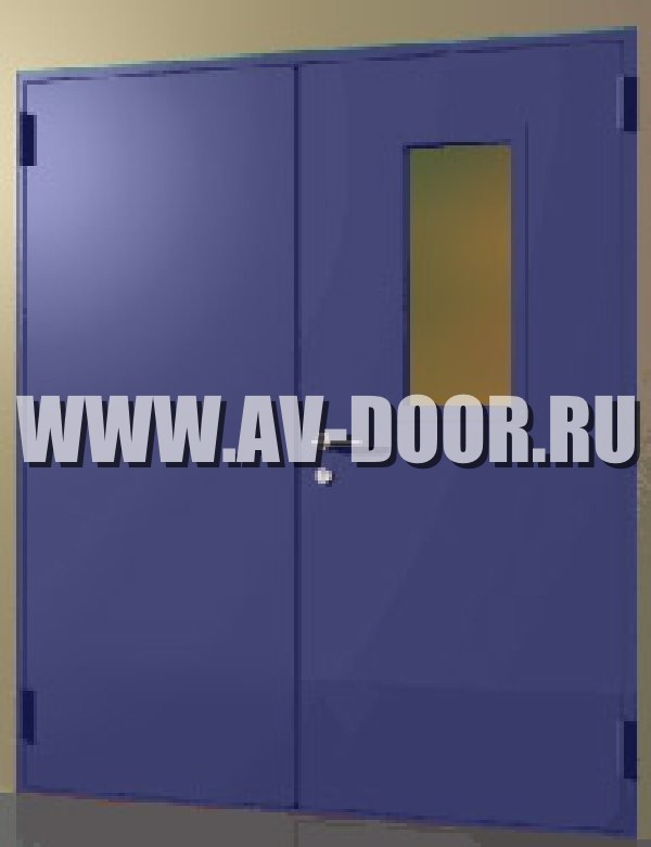 Дверь противопожарная двустворчатая с прямоугольным стеклом, без порога ДМП-2О