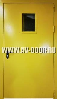 Дверь противопожарная желтая с прямоугольным стеклом ДМП-1О