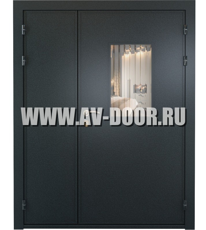 Дверь противопожарная двустворчатая с прямоугольным стеклом ДМП-2О