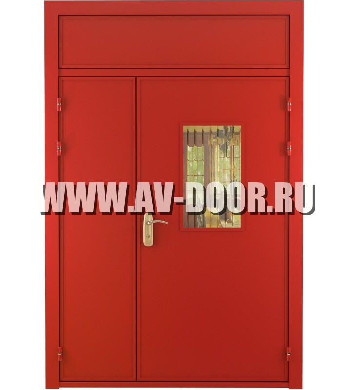 Дверь противопожарная двупольная с прямоугольным стеклом и фрамугой ДМП-2О
