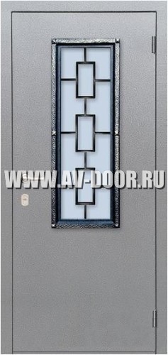 Дверь противопожарная однопольная с прямоугольным стеклом и ковкой ДМП-1О