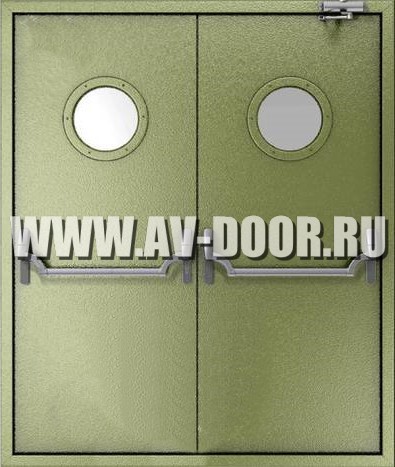 Дверь противопожарная двустворчатая с иллюминаторами и антипаникой ДМП-2О