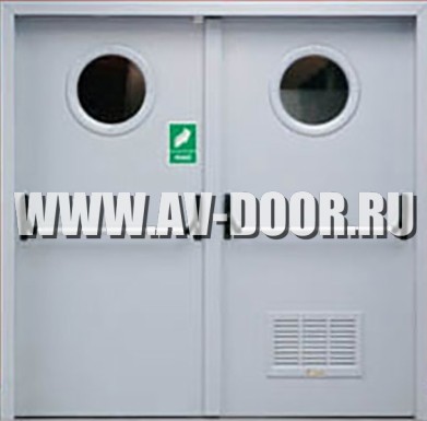 Дверь противопожарная двупольная с решёткой и иллюминаторами ДМП-2О