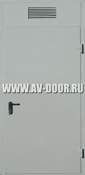 Дверь противопожарная однопольная глухая серая с решёткой ДМП-1Г