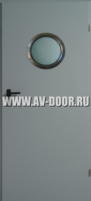 Дверь противопожарная с выпадающим порогом и иллюминатором ДМП-1О