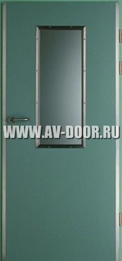Дверь противопожарная с выпадающим порогом и прямоугольным стеклом ДМП-1О