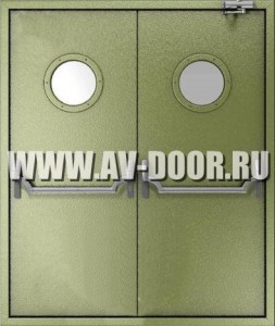 Дверь противопожарная двупольная с антипаникой и иллюминаторами ДМП-2О