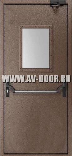 Дверь противопожарная одностворчатая с квадратным стеклом и антипаникой ДМП-1О