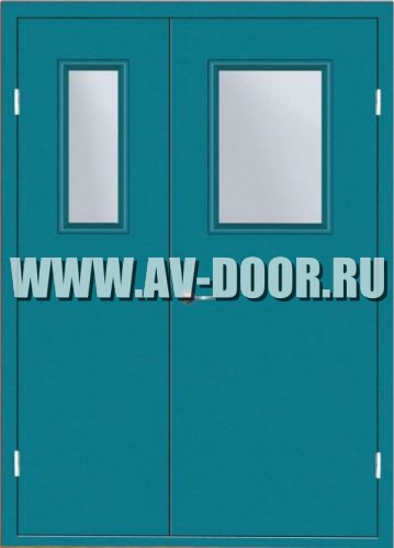 Дверь противопожарная двустворчатая с прямоугольным стеклом ДМП-2О
