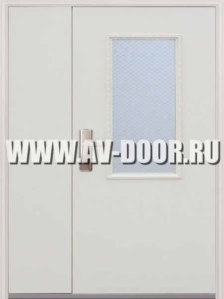 Дверь противопожарная двустворчатая с прямоугольным стеклом серая ДМП-2О