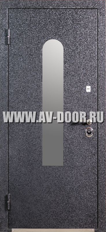 Дверь противопожарная темно серая с напылением однопольная с прямоугольным стеклом ДМП-1О