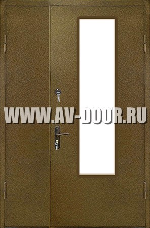 Дверь противопожарная двупольная с прямоугольным стеклом ДМП-2О