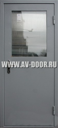 Дверь противопожарная однопольная без порога с прямоугольным стеклом ДМП-1О