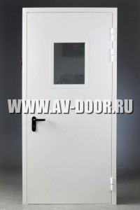 Дверь противопожарная одностворчатая с квадратным стеклом светло серая ДМП-1О