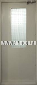 Дверь противопожарная однопольная с прямоугольным стеклом серая ДМП-1О