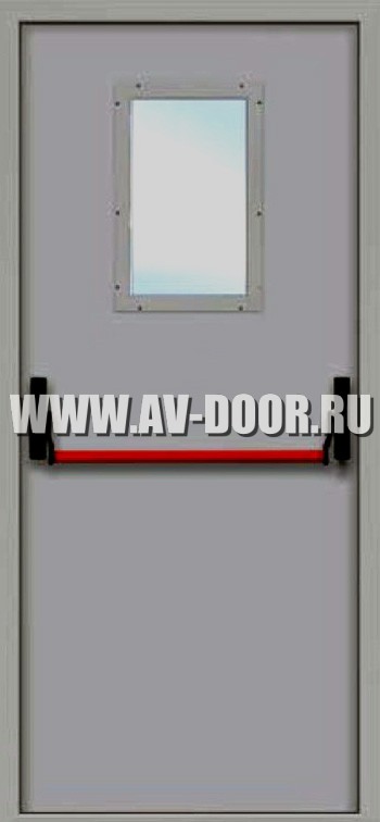 Дверь противопожарная дверь с прямоугольным стеклом и антипаникой ДМП-1О