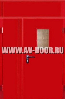 Дверь противопожарная двупольная с прямоугольным стеклом красная ДМП-2О