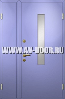 Дверь противопожарная двупольная с прямоугольным стеклом ДМП-2О с порошковым напылением