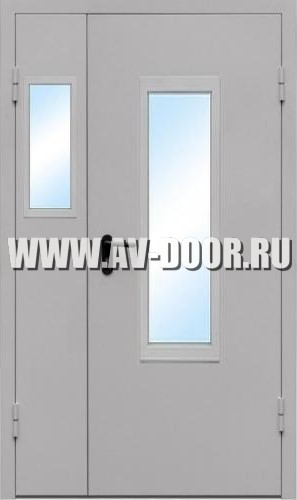 Дверь противопожарная двустворчатая с прямоугольными стёклами ДМП-2О