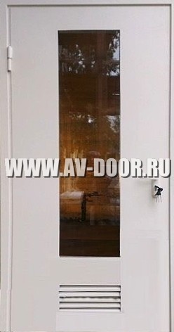Дверь противопожарная однопольная с прямоугольным стеклом и решёткой ДМП-1О