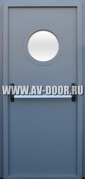 Дверь противопожарная одностворчатая с иллюминатором и антипаникой серая ДМП-1О
