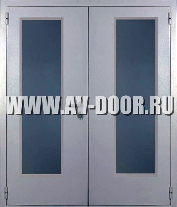 Дверь противопожарная двустворчатая с прямоугольными стёклами ДМП-2О