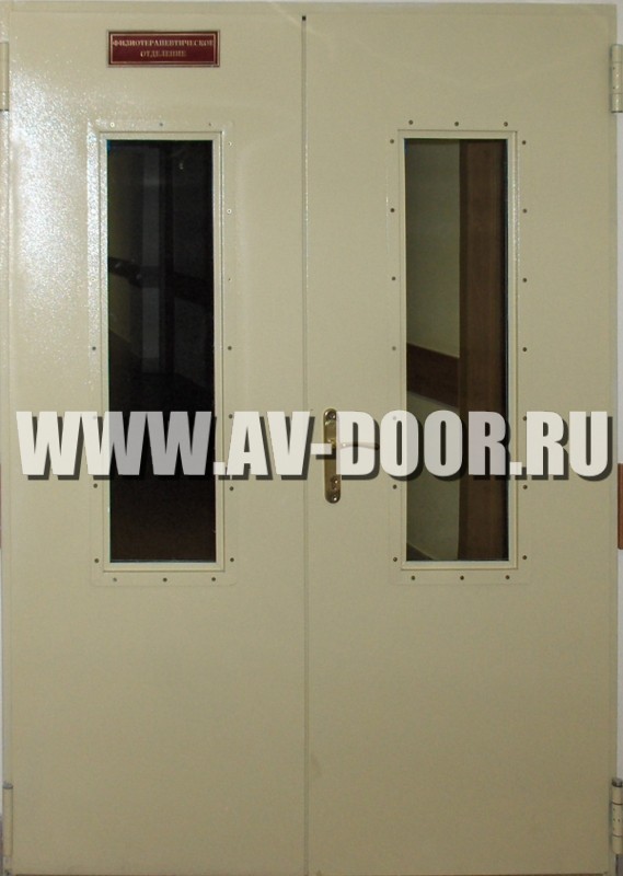 Дверь противопожарная двупольная дверь с прямоугольным стеклом ДМП-2О