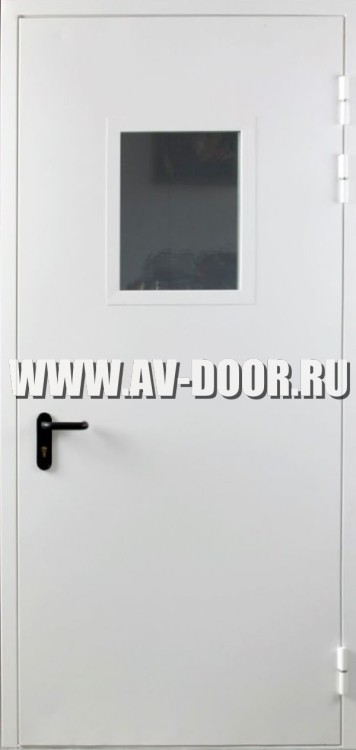 Дверь противопожарная с выпадающим порогом и квадратным стеклом ДМП-1О