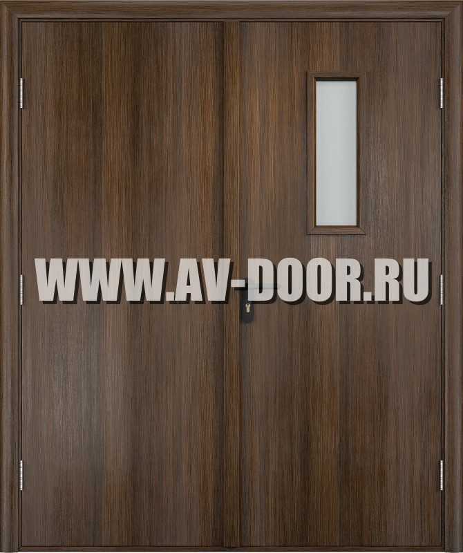 Дверь противопожарная двустворчатая из МДФ с прямоугольным стеклом ДМП-2О