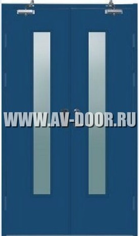 Дверь противопожарная двупольная с прямоугольными стёклами ДМП-2О