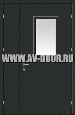 Дверь противопожарная двупольная с прямоугольным стеклом черная ДМП-2О