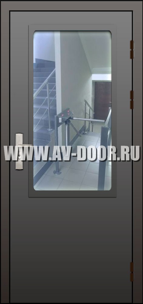 Дверь противопожарная одностворчатая темно серая со стеклом ДМП-1О