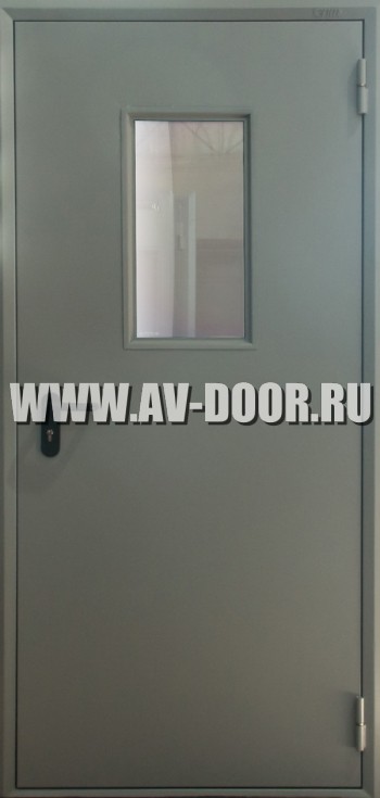 Дверь с защитой от огня однопольная с прямоугольным стеклом ДМП-1О