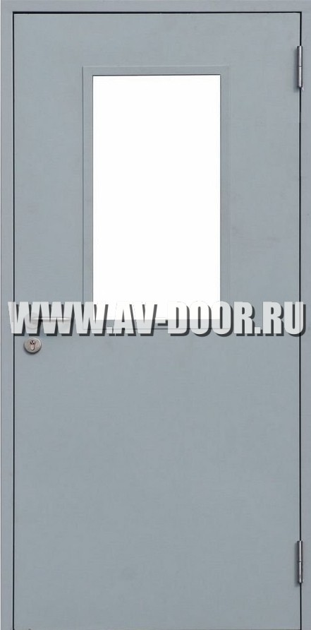 Дверь противопожарная однопольная с прямоугольным стеклом без порога ДМП-1О