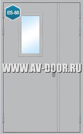 Дверь металлическая противопожарная полуторная с остеклением ДМП-1.5O EIS-60 