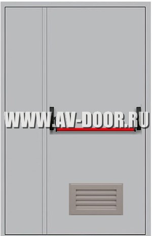 Дверь металлическая противопожарная полуторная глухая с антипаникой вент.решеткой ДМП-1.5Г EI-60 