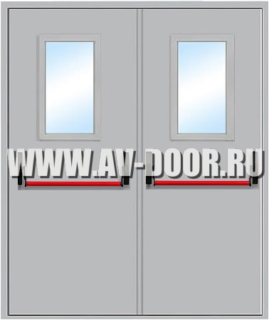 Дверь металлическая противопожарная двустворчатая с остеклением антипаникой ДМП-2O EI-60 