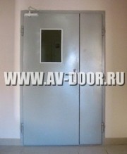 Двустворчатая противопожарная дверь с порошковым окрасом и стеклом